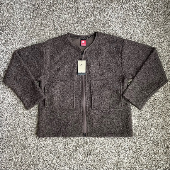 Nike Tech High Pile Fleece Sherpa Jacket Mens Size Large Brown Chore FZ0732-237